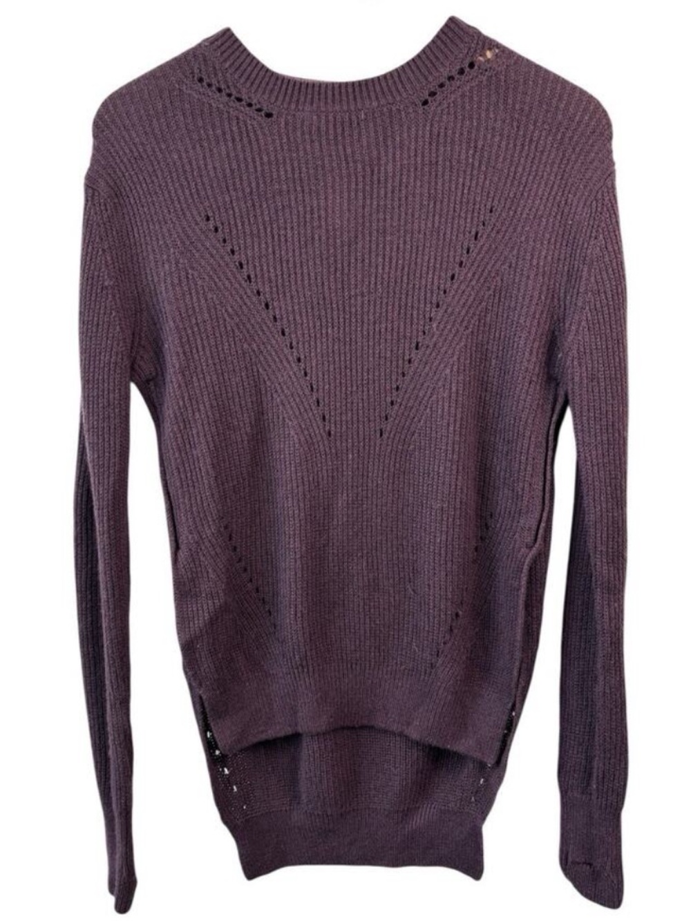 Lululemon‎ Womens Sweater 4 Purple Seva Black Cherry 100% Merino Wool Thumbholes